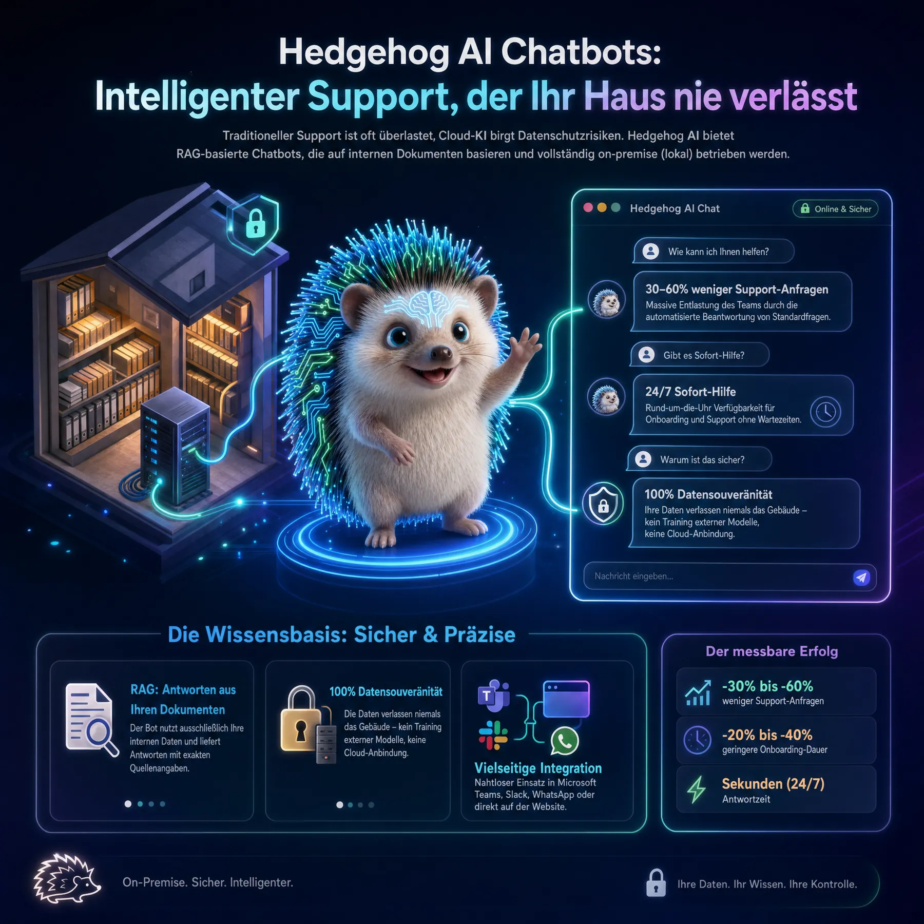Infografik Chatbots (RAG & Support): Ablauf, Nutzen, Angebotspalette