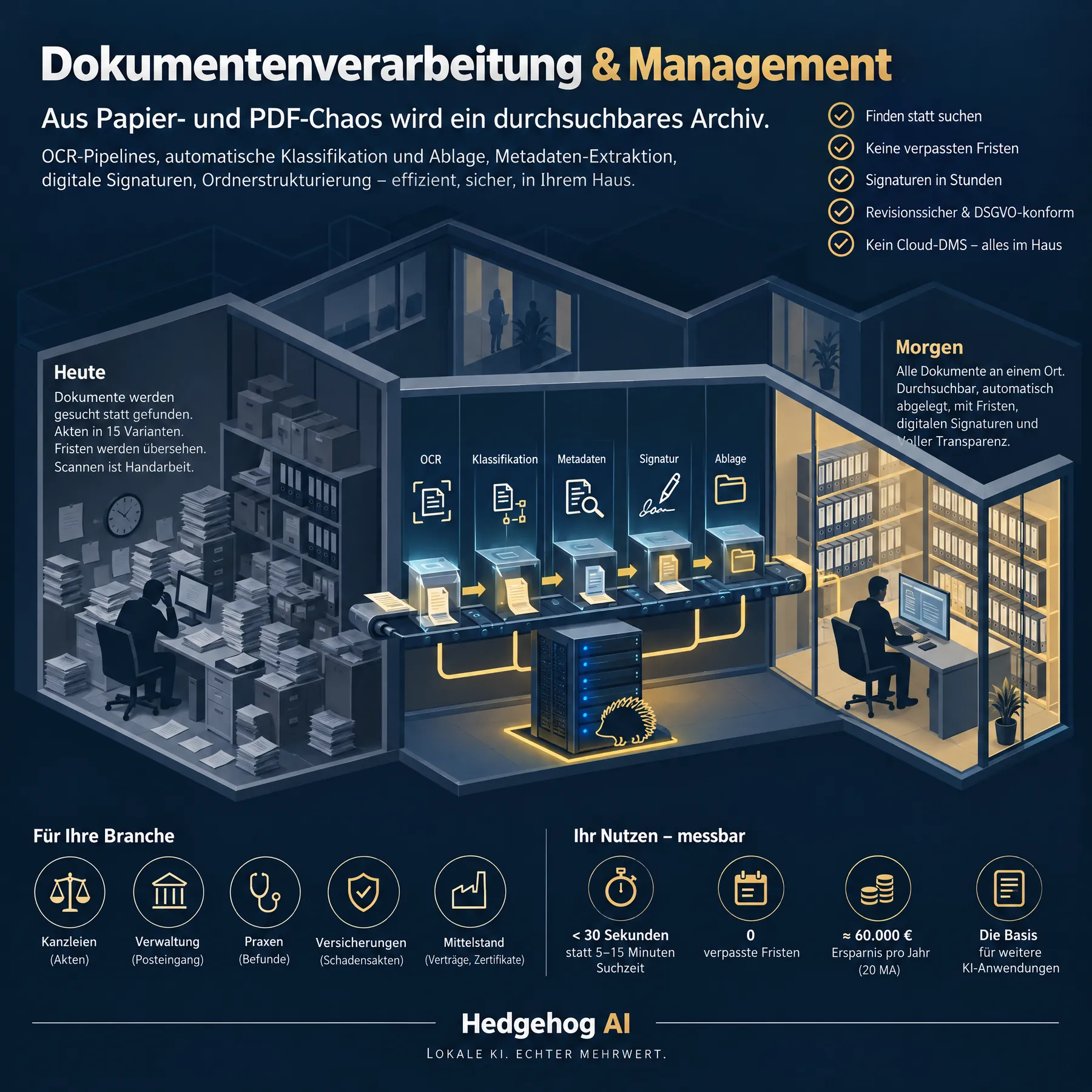 Infografik Dokumentenverarbeitung & Management: Ablauf, Nutzen, Angebotspalette