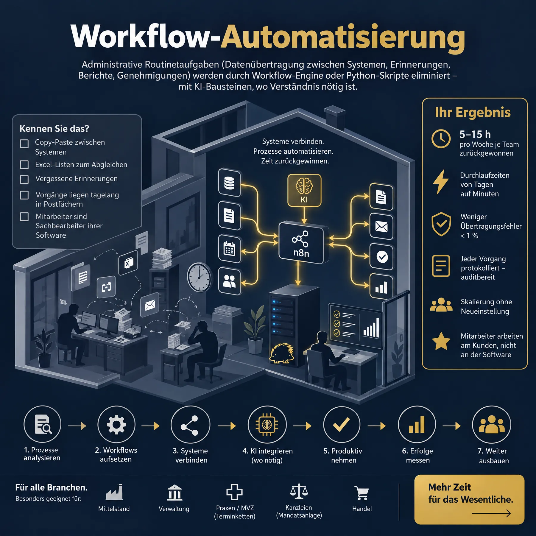 Infografik Workflow-Automatisierung: Ablauf, Nutzen, Angebotspalette