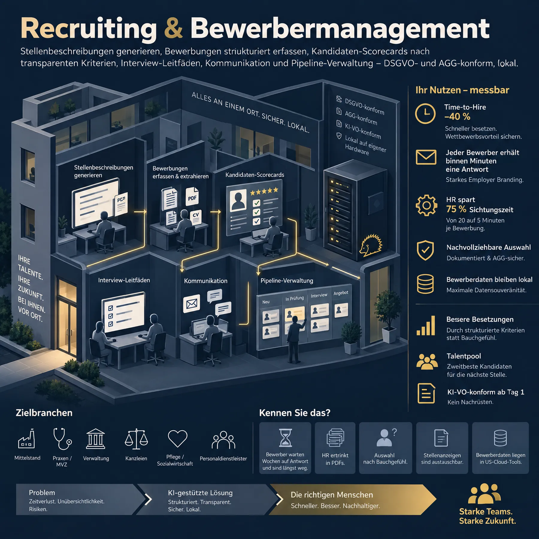 Infografik Recruiting & Bewerbermanagement: Ablauf, Nutzen, Angebotspalette